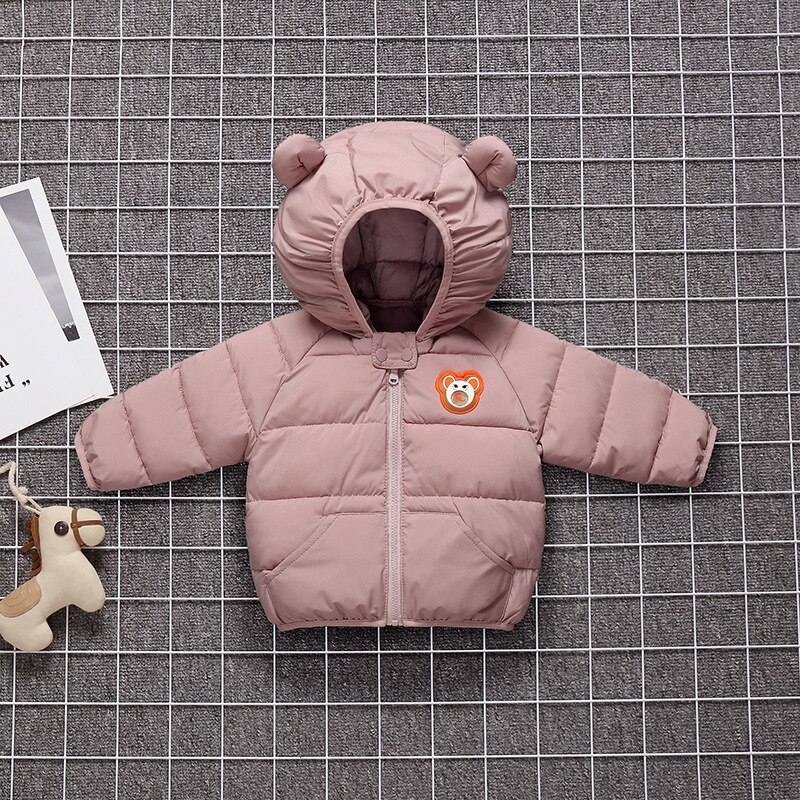 Baby Girls Jacket Winter Jacket With Cute Ear Hooded Girls Coat Kids Warm Solid Color Outerwear Cotton For Boy Jacket Coat: pink / 18M