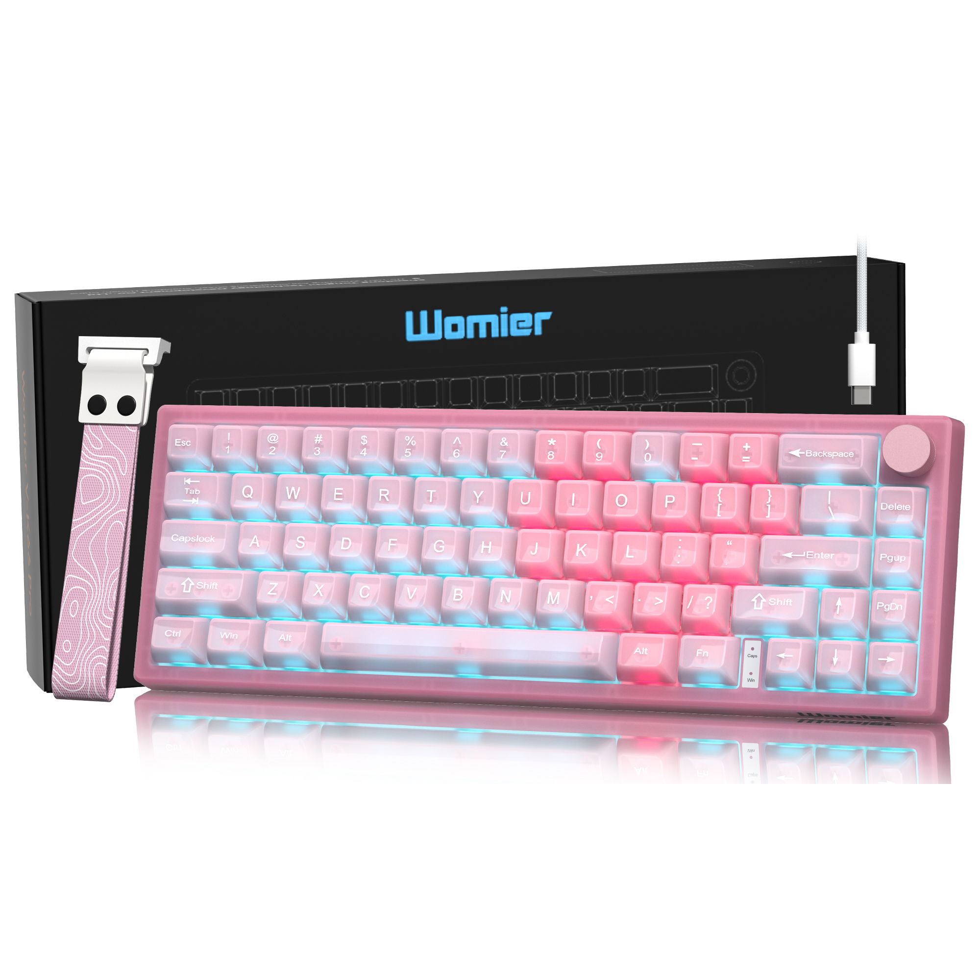 Womier V-K66 PRO Keyboard Pink QMK Mechanical Gaming Keyboard Knob Strap Gasket Mounted Wired LED Backlit -Swap Keyboard: Olive