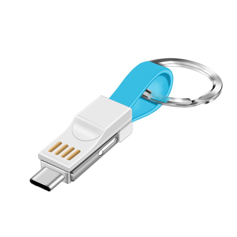 Mini Magnetische Korte Sleutelhanger Micro Usb Kabel Voor Iphone Samsung Xiaomi Huawei Android Telefoon Snel Opladen 3 In 1Type C Cabo Cord: Blauw