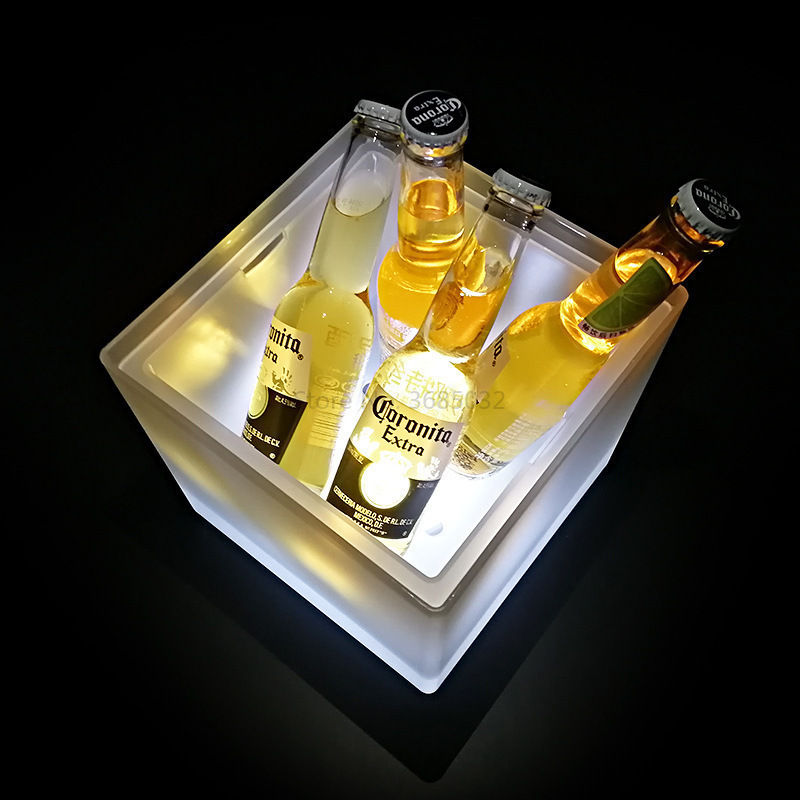 Gjennomsiktig isbøtte led lys firkantet prøverør vin champagne cocktail fat holdbar vinkjøler ølkjøler: Gul