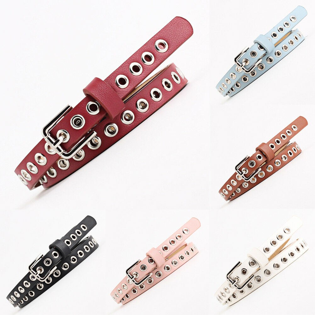 Cinturón de piel sintética con remaches para mujer, pulsera con remaches y agujeros, estilo hip hop