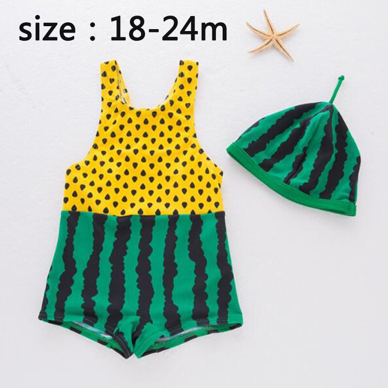 Schattige cartoon watermeloen jumpsuit infant kids badmode meisjes badpak kinderen badpak beach kleding: US size 1t to 2t