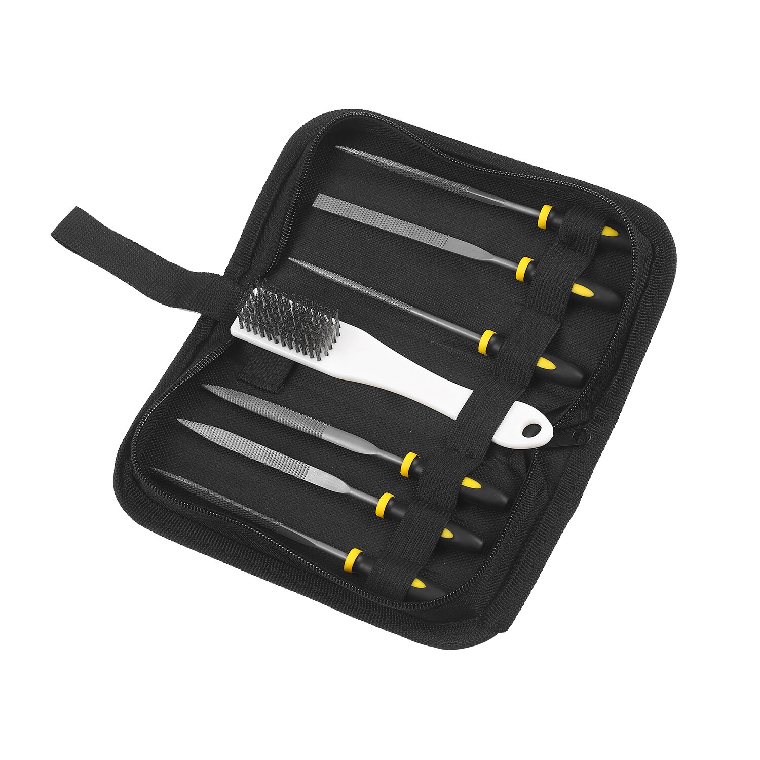 Set van 7 vijlen, inclusief 1 borstel, 1 vierkante/ronde/halfronde/driehoekige vijl, 2 platte vijlen met tas, gereedschap voor het vormen van hout