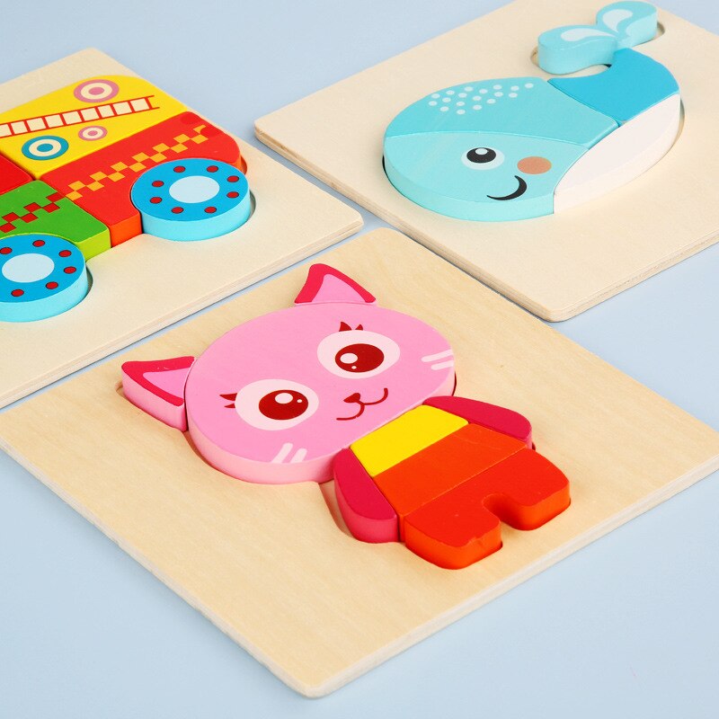 Baby Toys Wooden 3D Puzzle Cartoon Animal Intelligence Kids Early Educational Brain Teaser Children Learning Jigsaw Toys