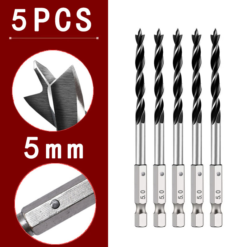 3/4/5/7 pièces 1/4 "tige hexagonale à trois points pour le travail du bois foret spécial 3.0mm-10mm HSS perforant perceuse électrique tête rotative: Grey