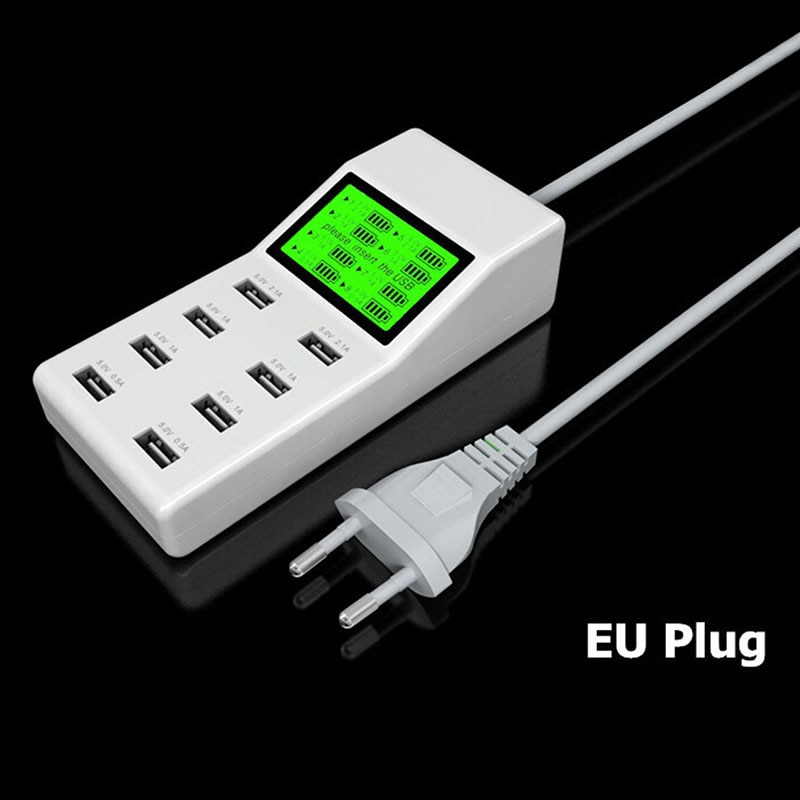 Universal Smart 8 Port USB Wall Charger Display Screen US EU Plug Travel AC Power Adapter Socket for Cell Phone Tablet Camera