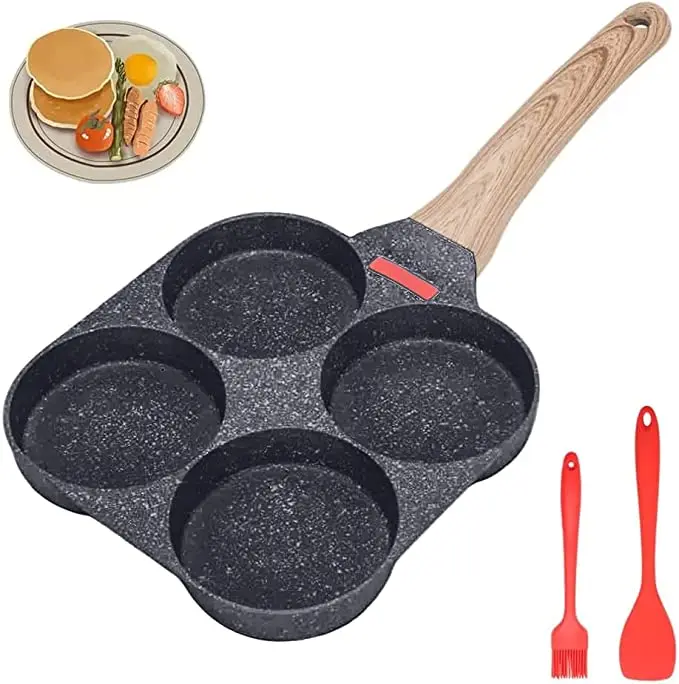 4- huls omeletpande stegegryde med låg fortykket bøfpande brød morgenmadsmaskine induktion universal nonstick æggepandekage: Sort
