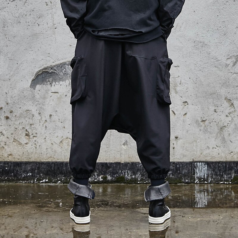 Mannelijke Japan Streetwear Hip Hop Punk Gothic Harem Broek Mannen Oversize Donkere Zwarte Laag Kruis Kruis Broek Joggers Joggingbroek