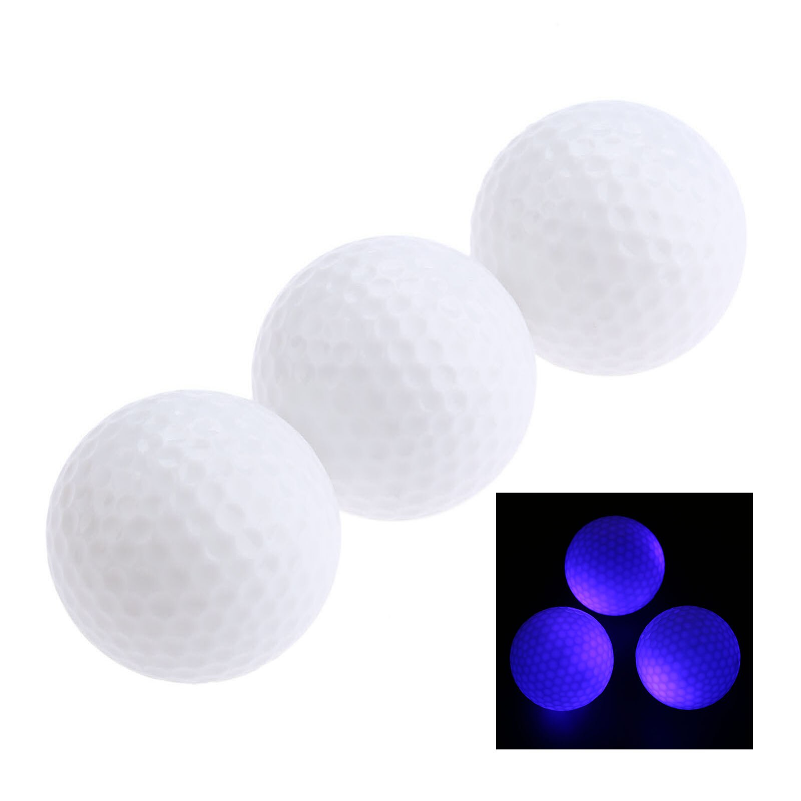 3 st/låda led golfbollar nattträning konstant lysande två lager surlyn golf träningsbollar 42.6mm(1.67 &quot;) diameter match: Blå