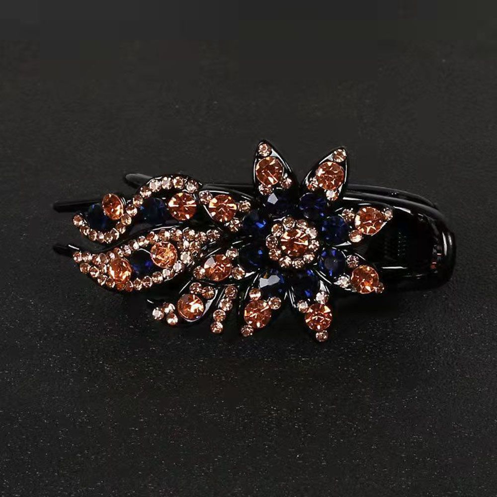 Épingle à cheveux en strass brillant, feuille de fleur, bec de canard, griffes rétro, accessoires pour cheveux pour femmes, couvre-chef queue de cheval brillante: Ivoire