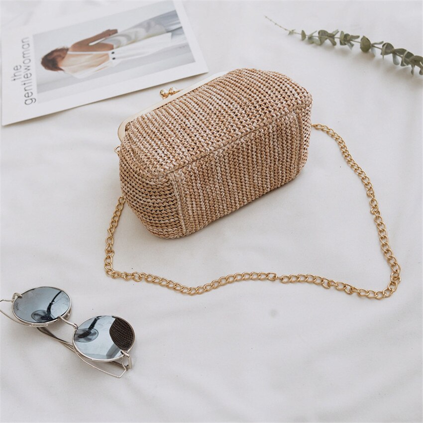 Toyousky zomerse dames handtas met rieten schelpen, dames strandtas, vrijetijdstas met kleine ketting en kussluiting, schoudertas