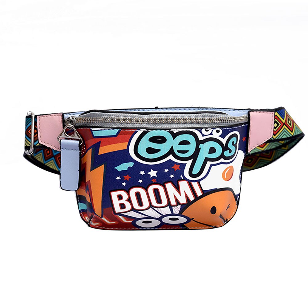 Vrouwen Borst Zak Kleurrijke Taille Verpakking Schoudertas Mode Graffiti Gedrukt Brede Schouderriem Messenger Bag Zipper Pouch: Blauw