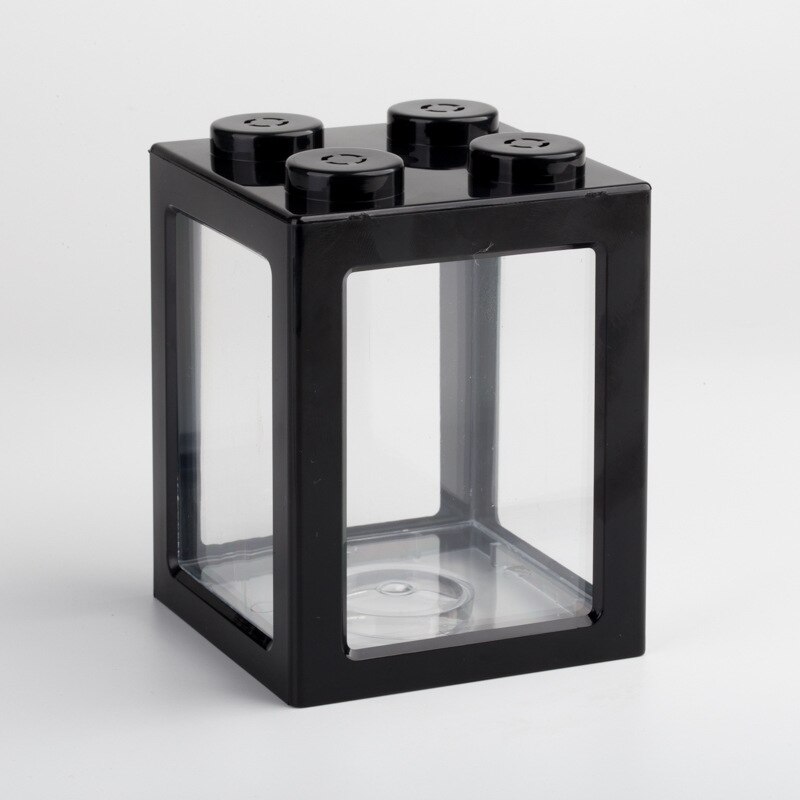 Small Fish Tank Mini Betta Aquarium Stackable Cube Tank Decor Ant Feeding Case Mini Reptile Row Box for Office Home: black