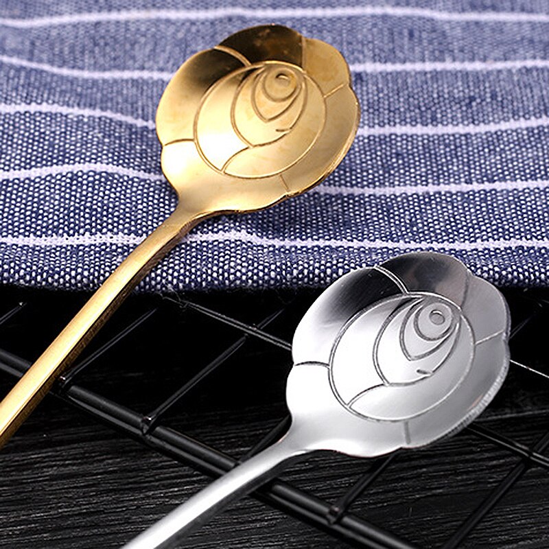 4Pcs Kirschblüten Edelstahl Löffel Vintage Metall Geschnitzte Kaffee Obst Dessert Tee Eis Löffel Küche Besteck