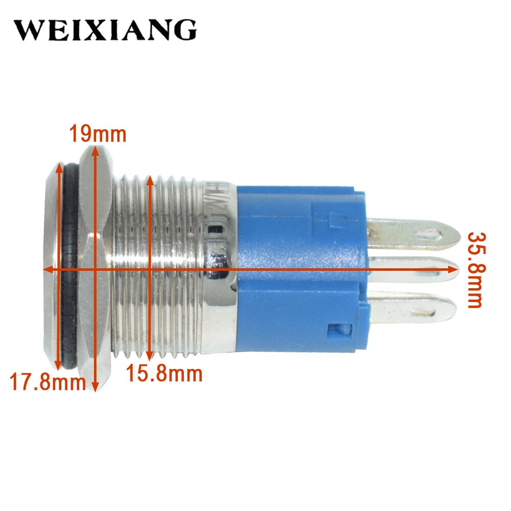 12V Stainless Steel Refit Switch 7/8" 22mm Motorcycle Handlebar Switches Headlight Fog Lamp Light Horn ON OFF Latching Button