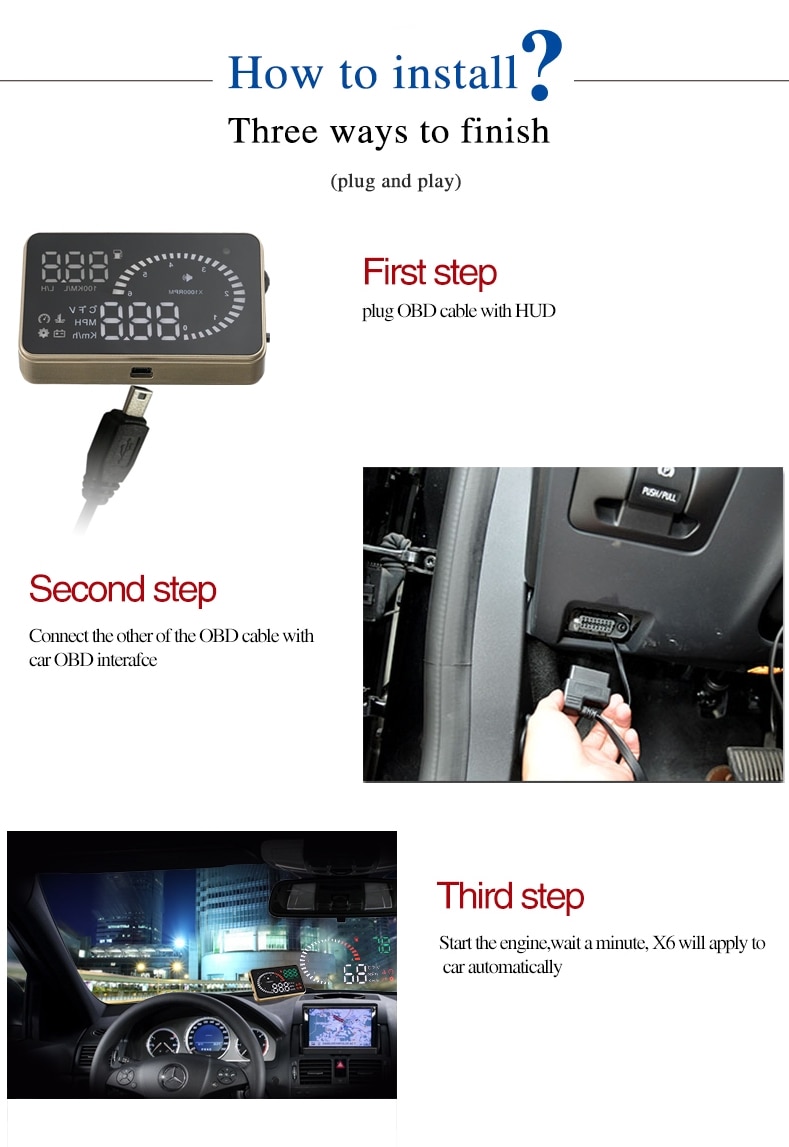 Geyiren  x6 bil hud obd ii head up display överhastighet varningssystem projektor vindruta automatisk elektronisk spänningslarm