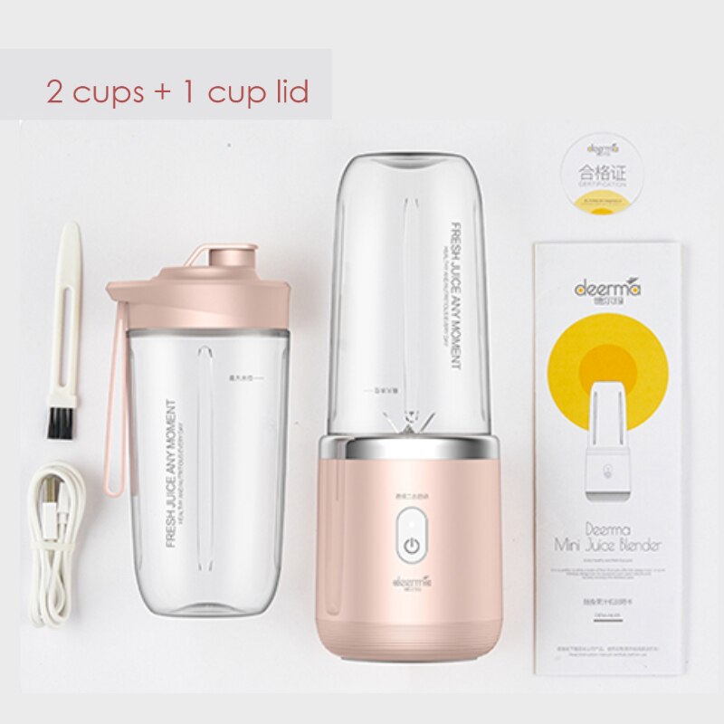 Original Deerma 400ml Portable Electric Juicer Lemon Orange Fruit Squeezer Wireless Blender For Travel: Pink with 2 Cups