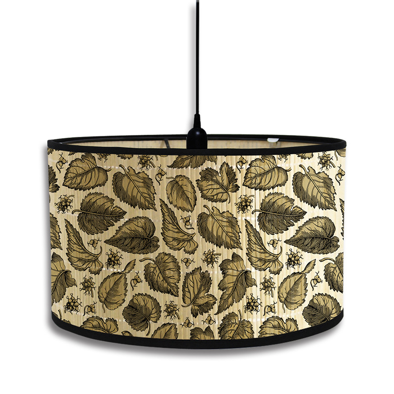 Abat-jour à motif de plante verte de Style nordique, abat-jour d'art en bambou, lustre de café, décor de salle d'accueil rétro, couvercle de lampe suspendue: YELLOW