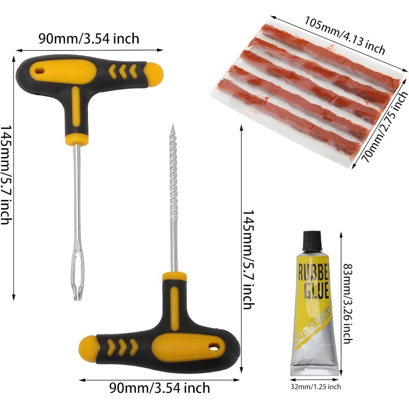 Autobandenreparatieset T-handgereedschap met 5 rubberen strips Fix Tire Puncture Studding Plug Flats Set voor auto's motorfiets