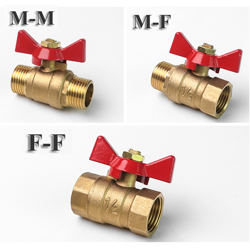 Shutoff Ball Valve Female To Female Thread Two Way Brass With Butterfly Handle For Fuel Gas Water Oil Air 1/4" 3/8" 1/2" 3/4"