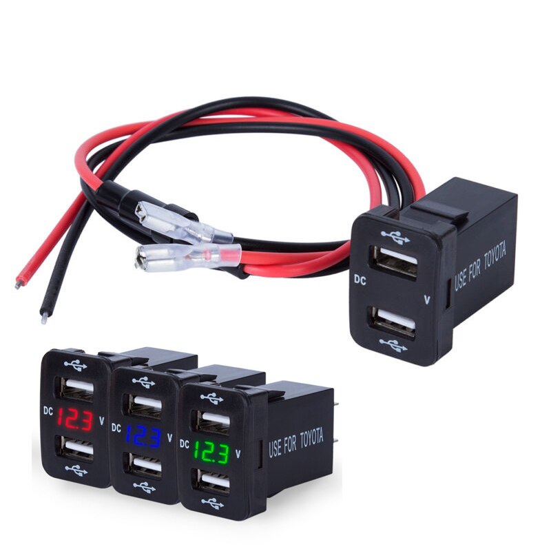 1pc 4.2A 12V Dual USB Car Charger Socket Voltmeter Power Adapter Fits For Toyota