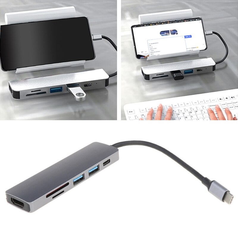 Multifunctionele 6-In-1 Type-C Extension Hub Laptop Computer Randapparatuur Docking Station Usb Adapter Met Pd sd Tf Card Inter