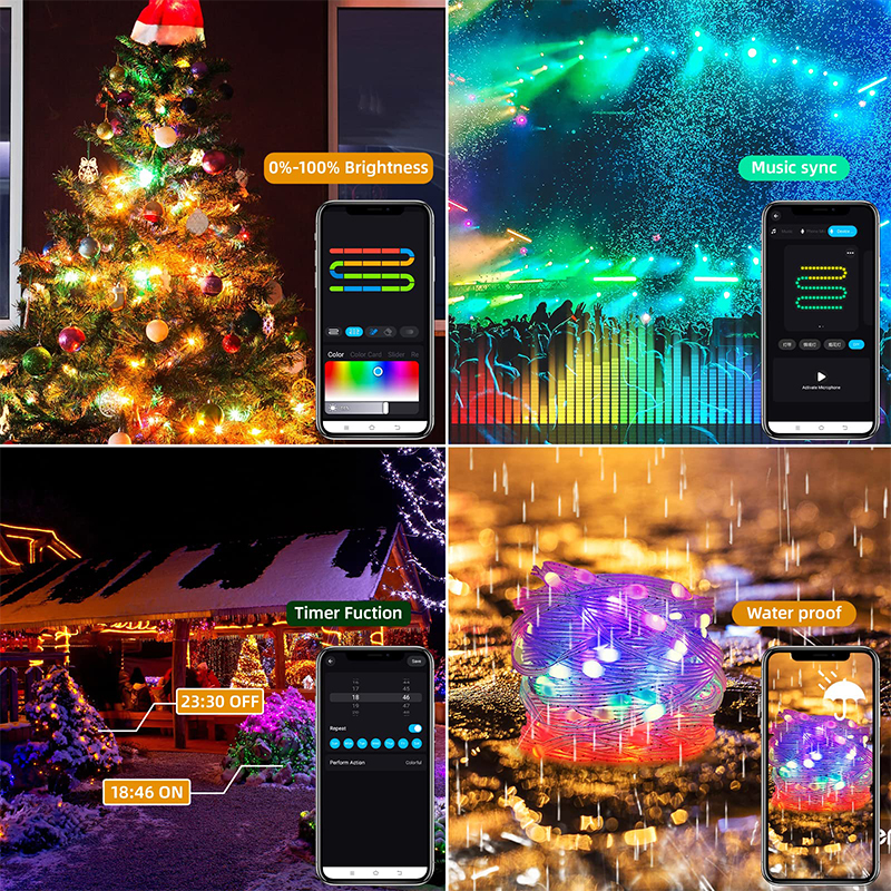 LED Multicolor Fairy String Lights, 10m 100leds 5V Addressable Waterproof Curtain Lights, Christmas Lights Remote & Bluetooth