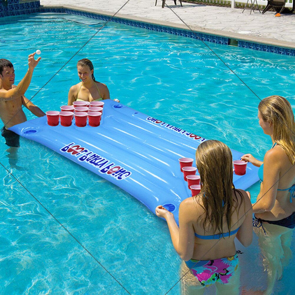 Pvc blå lounge 24 kopholder sjov sommer float vandsport øl pong bord pool luftmadras oppustelig isspand køler