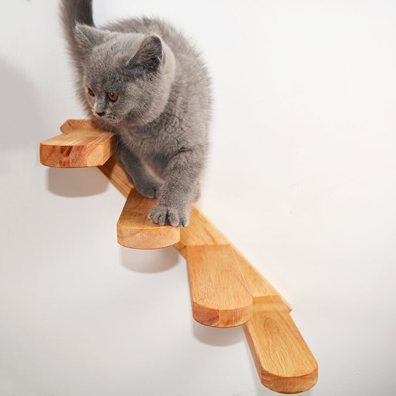 Vægmonteret kat klatrestige træ trapper hoppeplatform kat klatreramme killing springbræt diy kæledyrsmøbler kat træ