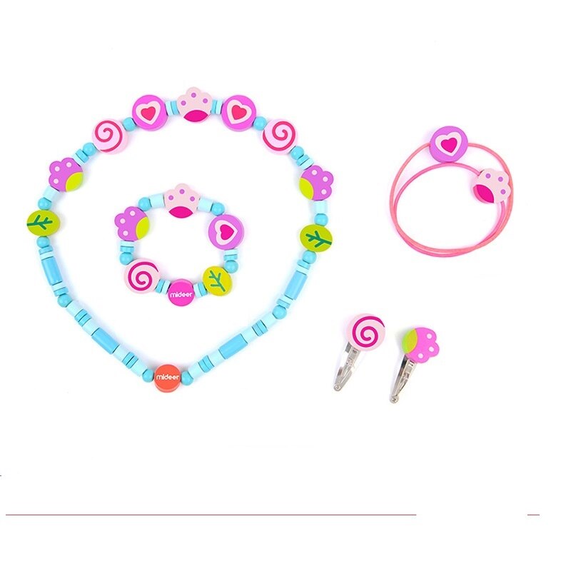 Jouet pour enfants collier fille jouer maison en bois ensemble de bijoux Simulation en bois collier ensemble épingle à cheveux enfants cheveux cravate Bracelet
