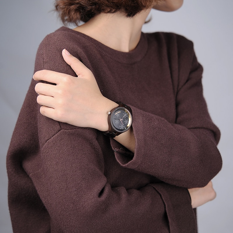BOBO BIRD-relojes de madera para mujer, distintivo de copo de nieve en gafas, banda de madera, relojes para , C-P16-3