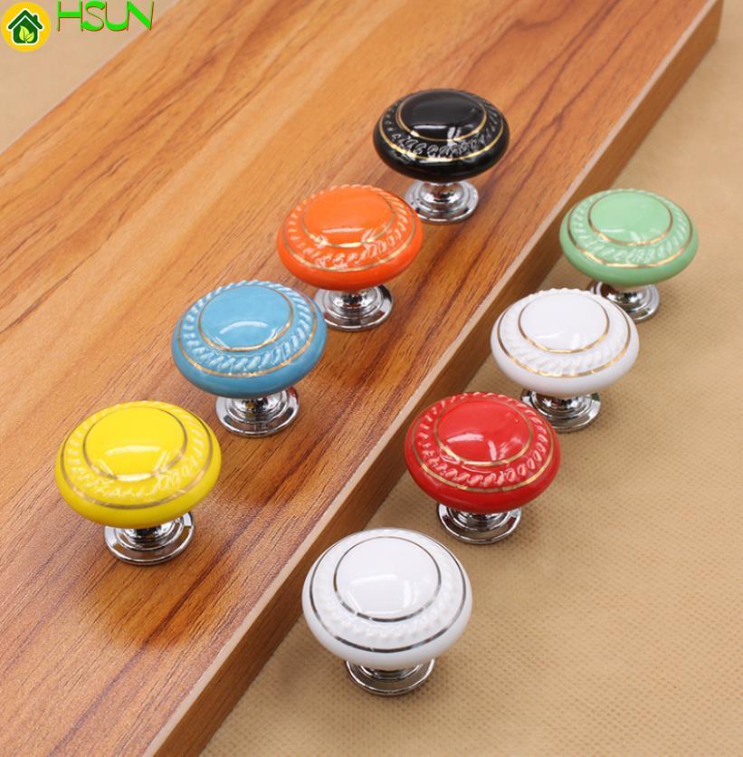 Ceramic Dresser Knob Drawer Pulls Handles Colorful Cabinet Knobs / Kitchen Furniture Hardware Green Red Blue Yellow Black White