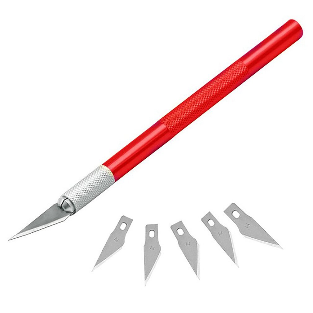 Non-Slip Metal Scalpel Knife Tools Kit Cutter Engraving Craft Knives+5pcs Blades Mobile Phone PCB DIY Tool: red and 5 Blades