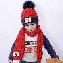 Vinter tjej mössa och halsduk set för barn barn stickade mjuka stretch kabel mössor halsdukar pojkar pompom keps halsdukar varm kostym  m7118