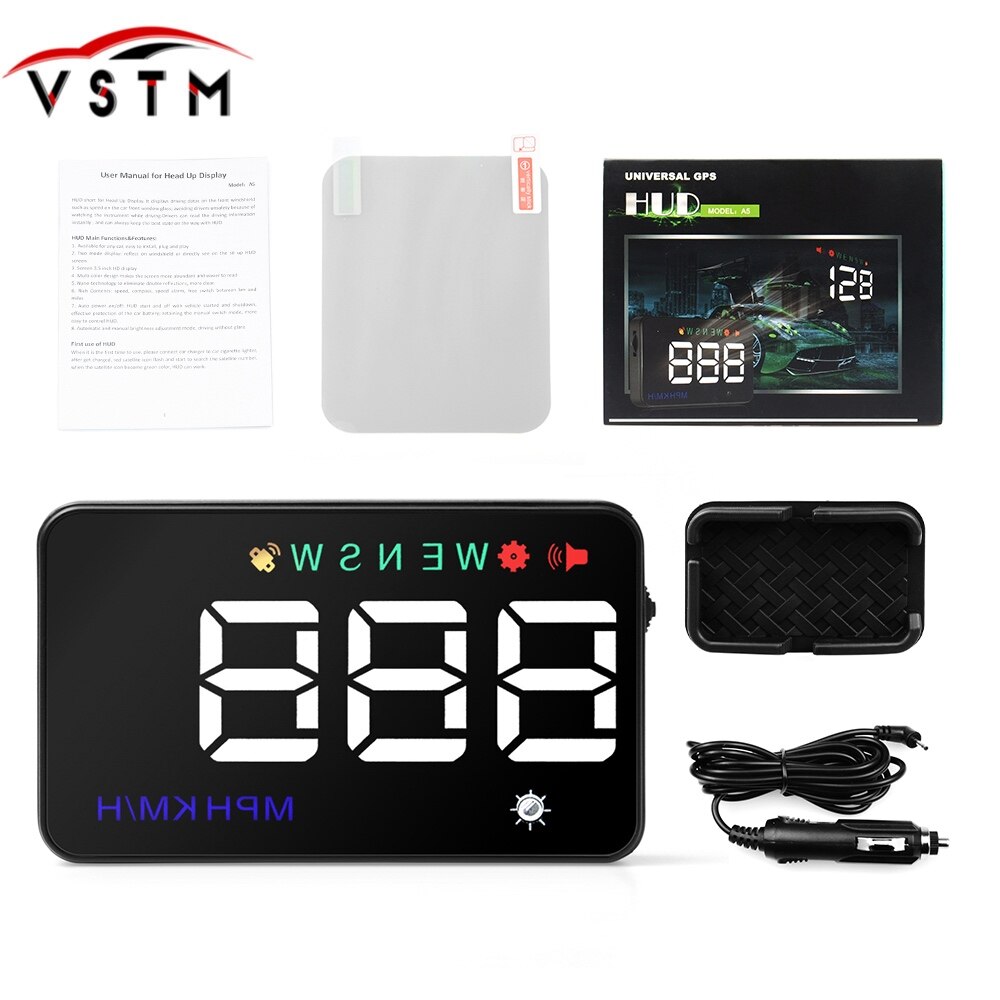 Newly Universal Car HUD GPS Speedometer Speedo Head Up Display A5 Digital Over Speed Alert Windshield Projetor Auto Navigation