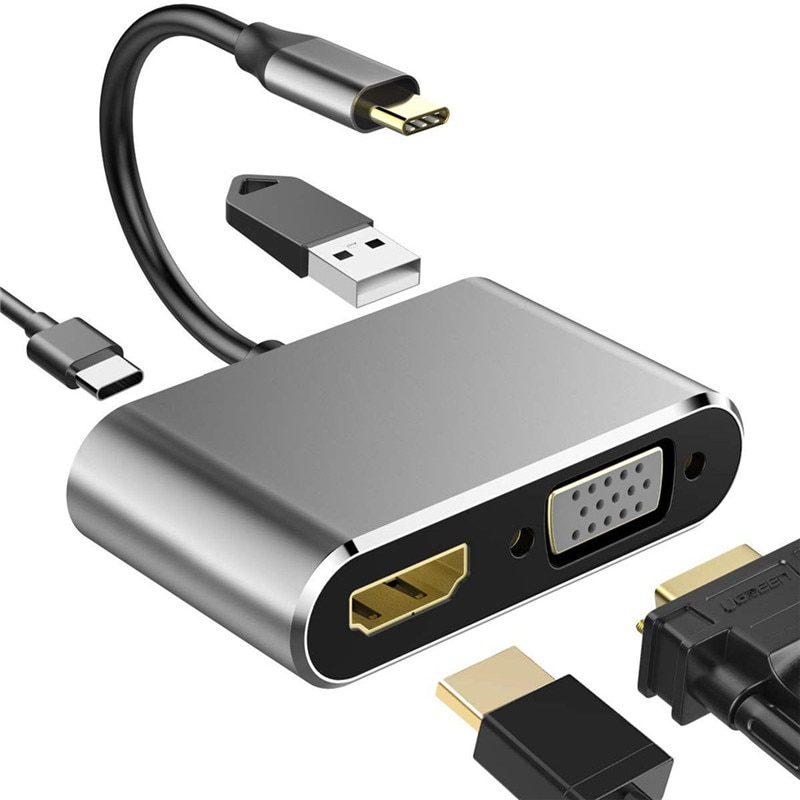 4 em 1 tipo c para hdmi vga adaptador usb 3.0 4k USB-C hub conversores de vídeo adaptador pd carregamento rápido docking station para macbook p