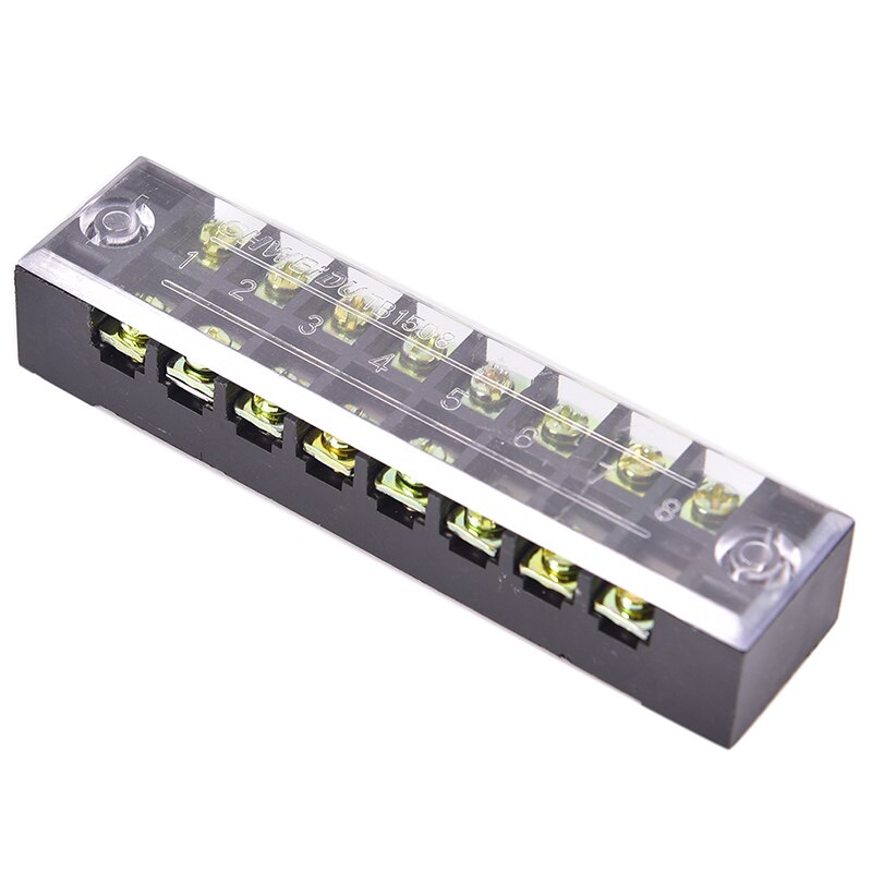1pc 600V 15A 8 Positions Dual Rows Covered Barrier Screw Terminal Block Strip 9cm x 2.2cm x 1.75cm