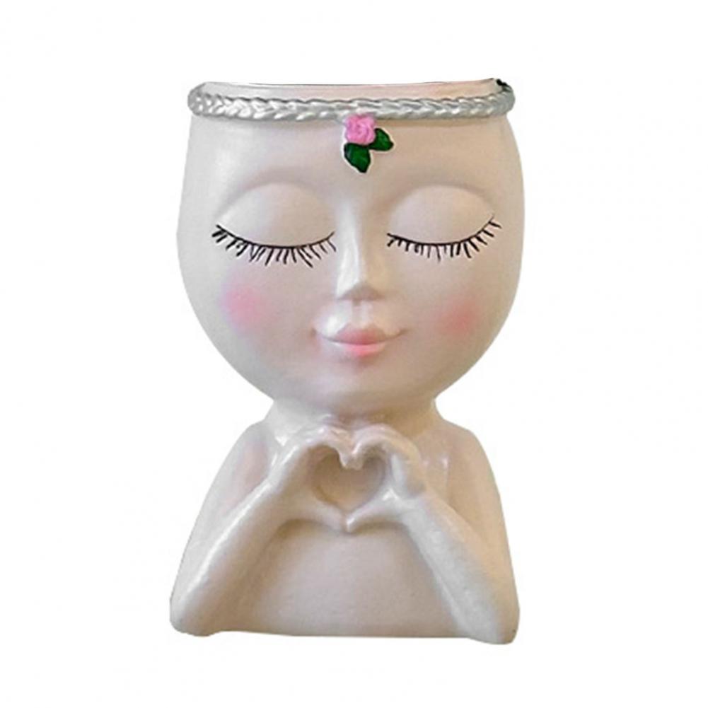 Gezicht Bloempot Liefde Stijl Meisje Hoofd Plant Pot Kleine Dame Gezicht Planter voor Succulente Binnen Buiten Planten Desktop Penhouder: Beige