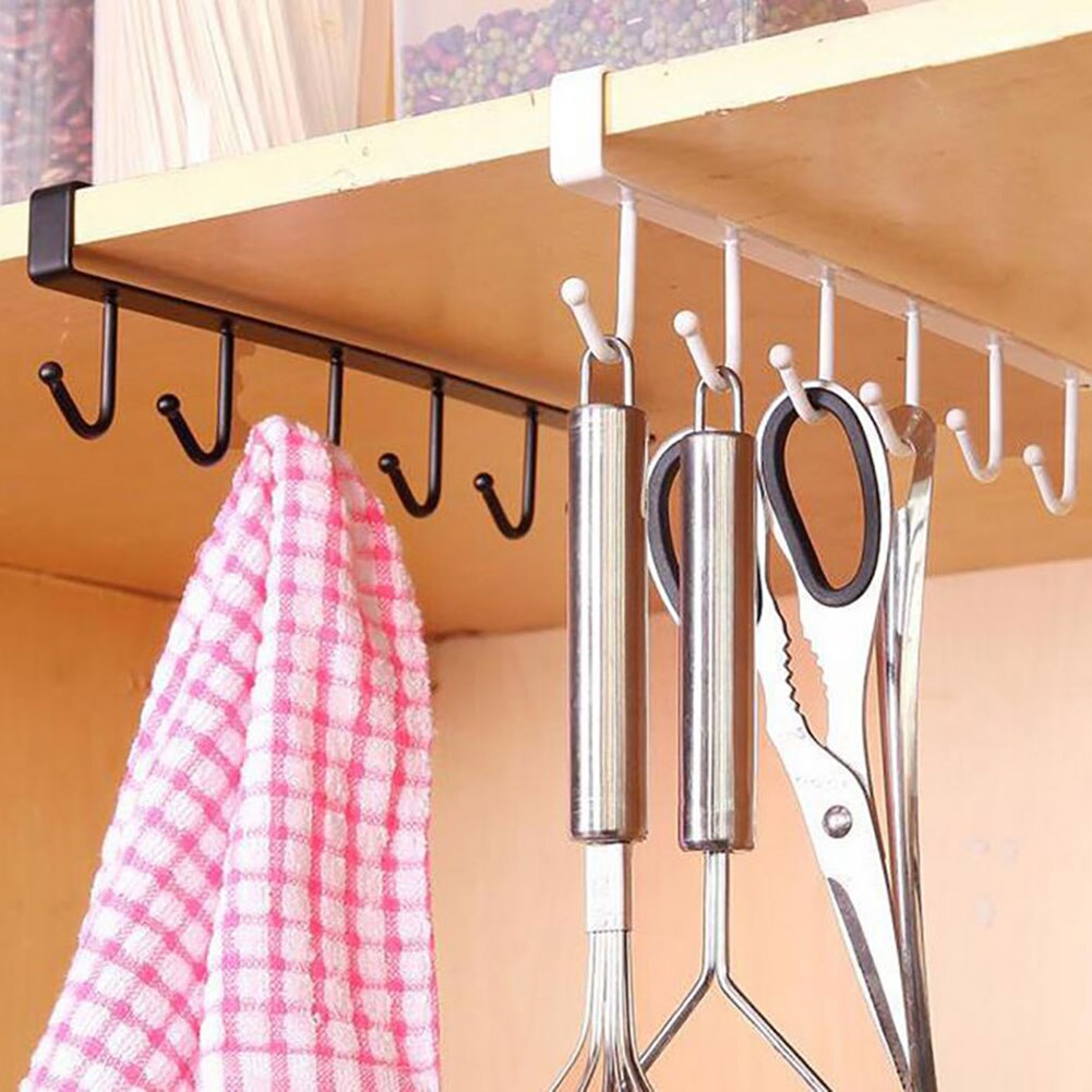 6 Hooks Kitchen Cupboard Cabinet Hanging Rack Pantry Metal Storage Hanger Organizer for Mug Utility Cookware Kitchen Racks