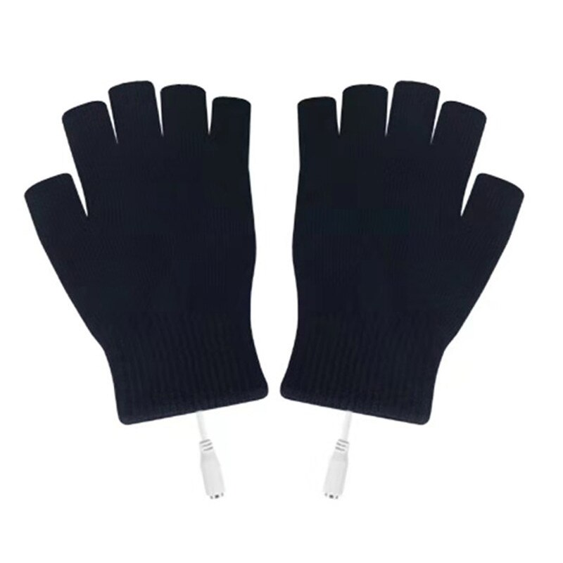 Elektrische verwarmde handschoenen winter thermische usb verwarmde handschoenen volledige & halve dames heren handschoenen winter warme wanten: Zwart