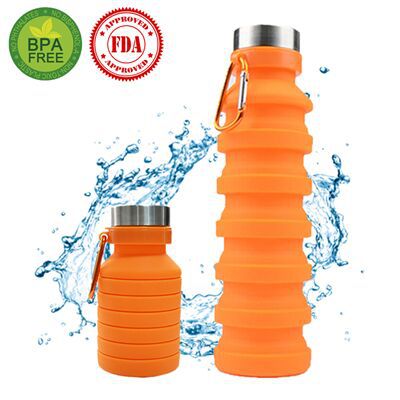 Siliconen Water Fles Squeeze Verstelbare Bpa Gratis Opvouwbare Lekvrije Bike Sport Flessen Met Haak Drinken Reizen Waterkoker 550ml: orange