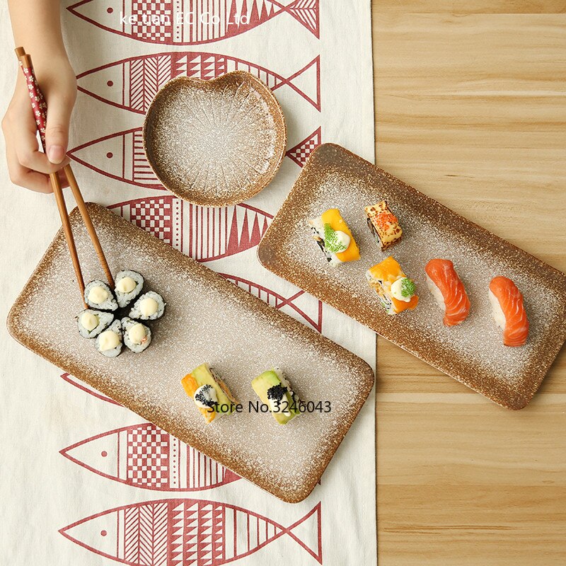 Japanse stijl sushi plaat Keramische creatieve plaat Rechthoekige vlakke plaat taart plaat Persoonlijkheid retro servies