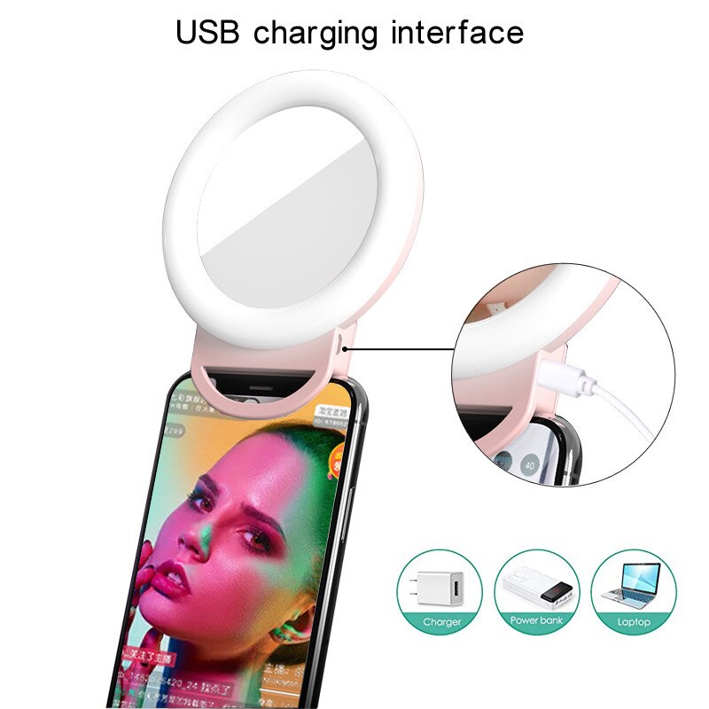 Akumulator RGB Selfie lampa pierścieniowa mini klip na okrągłą lampę wypełniającą z lustro robić makijażu na telefon komórkowy doprowadziło Ringlight fotografia światła