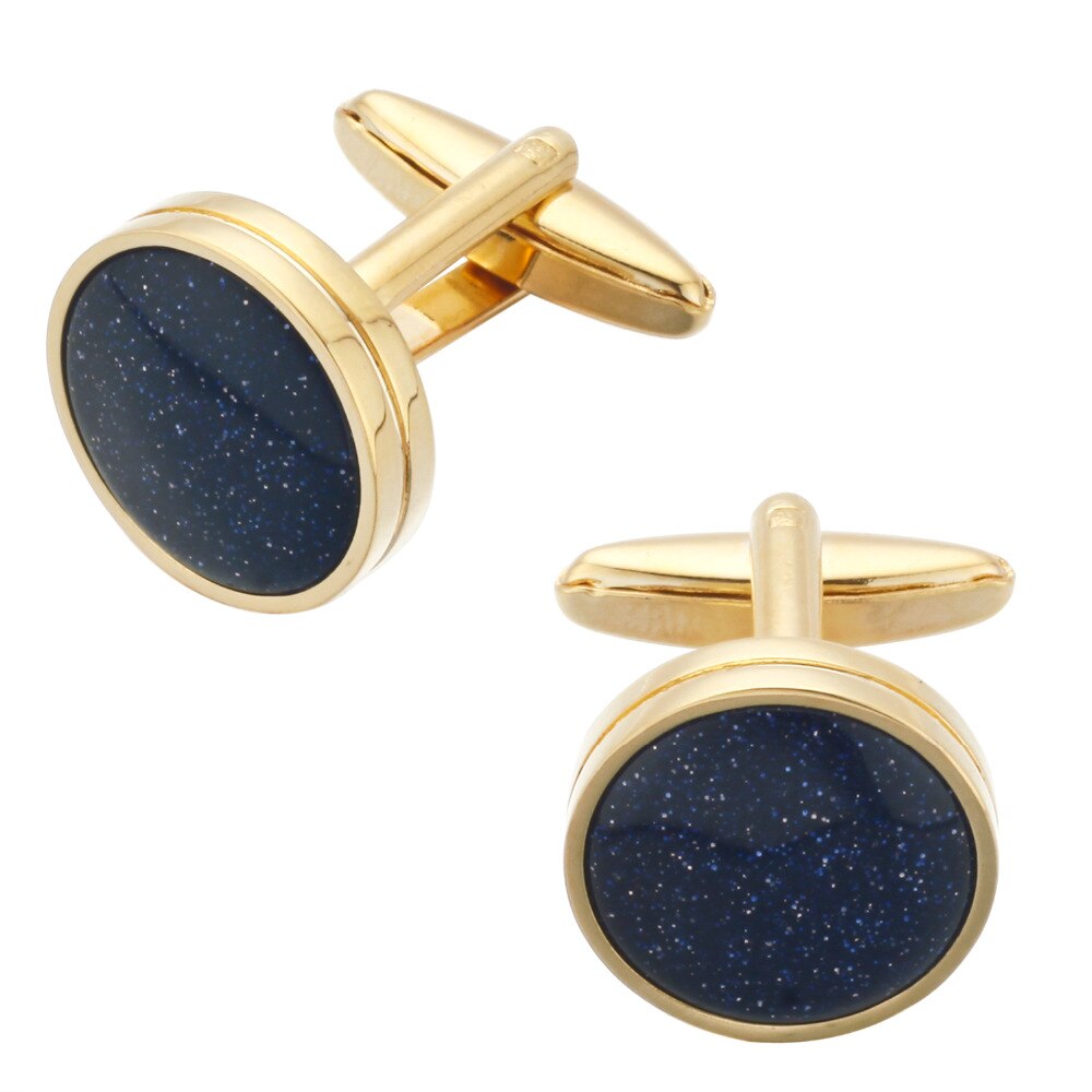 MeMolissa High-end Blue Sandstone Cufflinks Gold with Back Stone Classic Men's Business Shirt Cufflinks