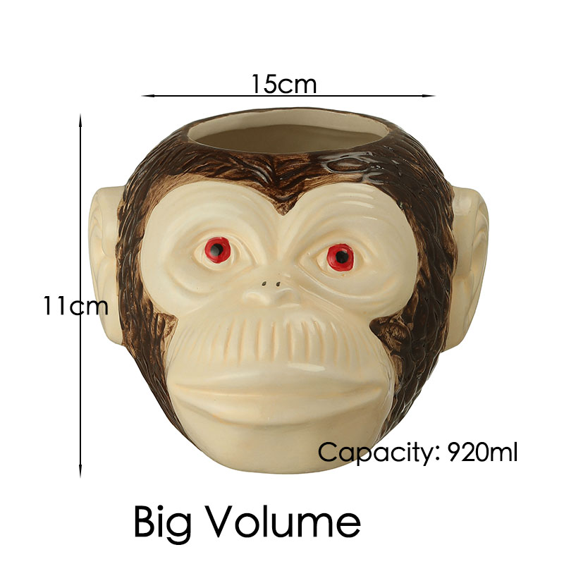 Ceramic Tiki Mug Porcelain Beer Wine Mug Cup Bar Tool ,Exotic Cocktail Glasses, Tiki Bar: black