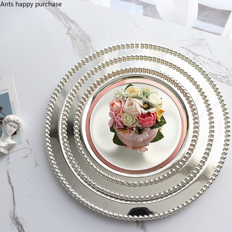 Assiette ronde en métal argenté, plateau de rangement pour bijoux, plateau décoratif pour Snacks, assiette à Dessert, poêle à gâteau, assiettes décoratives pour la maison, ensemble de 3 pièces