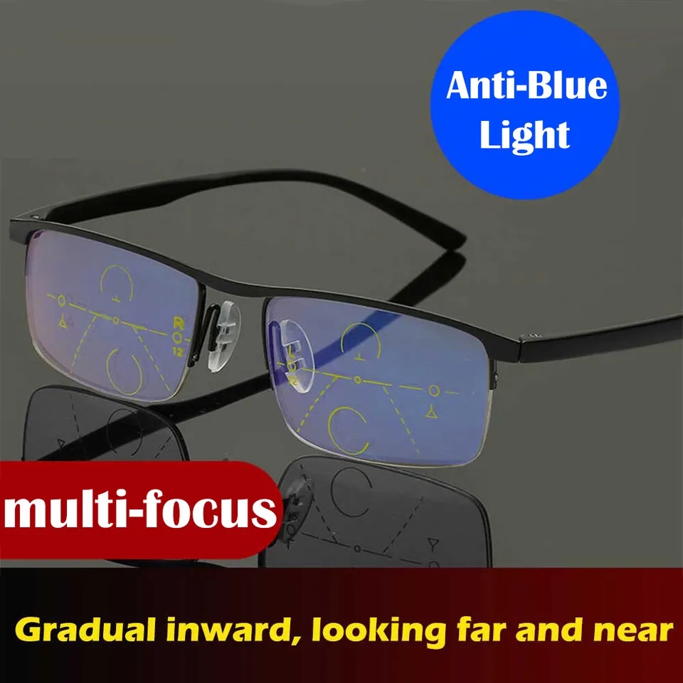 Ochelari de citit progresivi multifocali pentru bărbați, ochelari de vedere pentru birou, cu lentile anti-lumină albastră, pentru presbiopi
