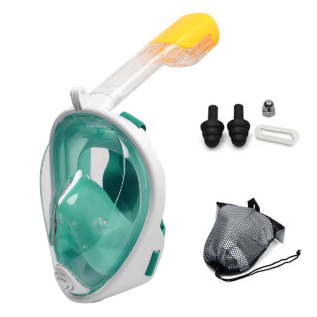 Piatto di Nuoto Snorkel Diving Mask 180 Vista Panoramica Respirazione Libera Pieno Viso Maschera Per Lo Snorkeling Anti-nebbia Anti-perdita adulti e Bambini: Flat-Green / S/M