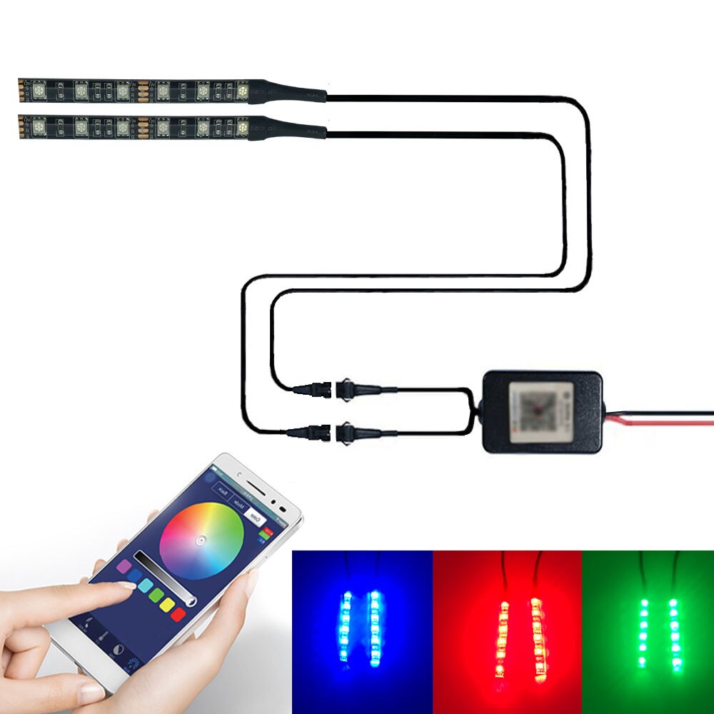 2PCS 10CM 5050SMD Motorcycle LED Light Strips- Multi-Color Accent Glow Neon Ground Effect Lights lamp 12LED RGB Light Strips