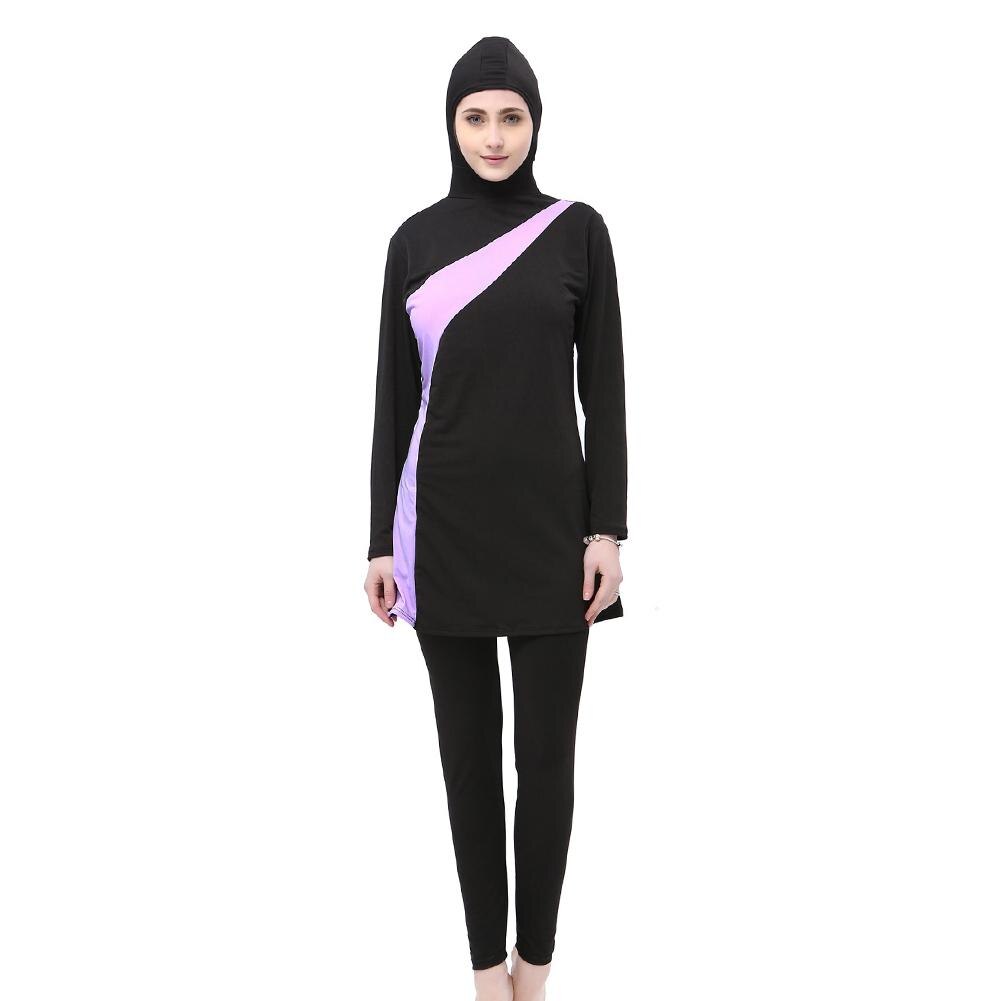 L-5XL Plus Size Muslim Swimwear Women Stripes Women Swimming Suit Islamic Swim Wear Beach Islamic Swimsuit Pink Blue: Purple / 5XL